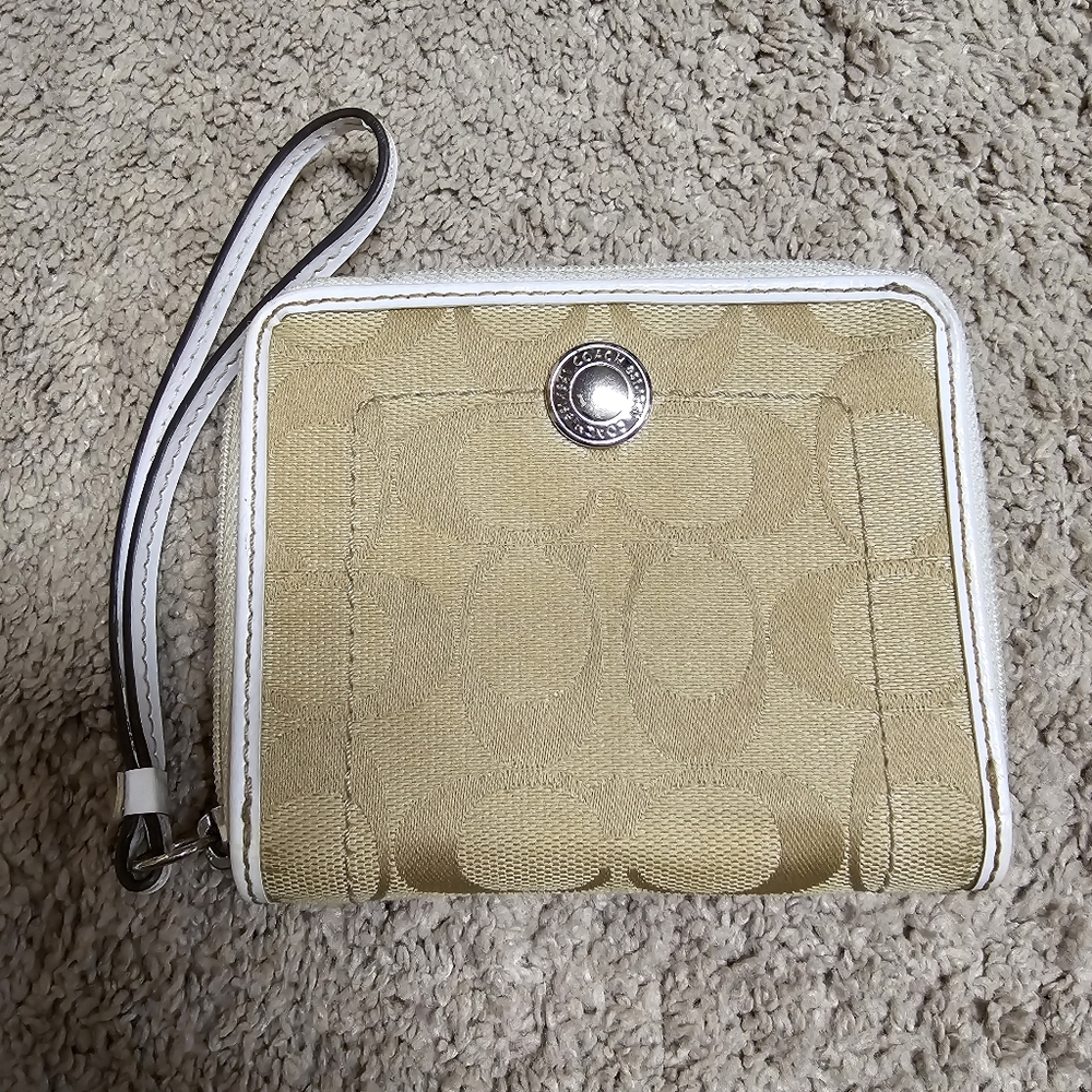 Coach Tan and White Wristlet